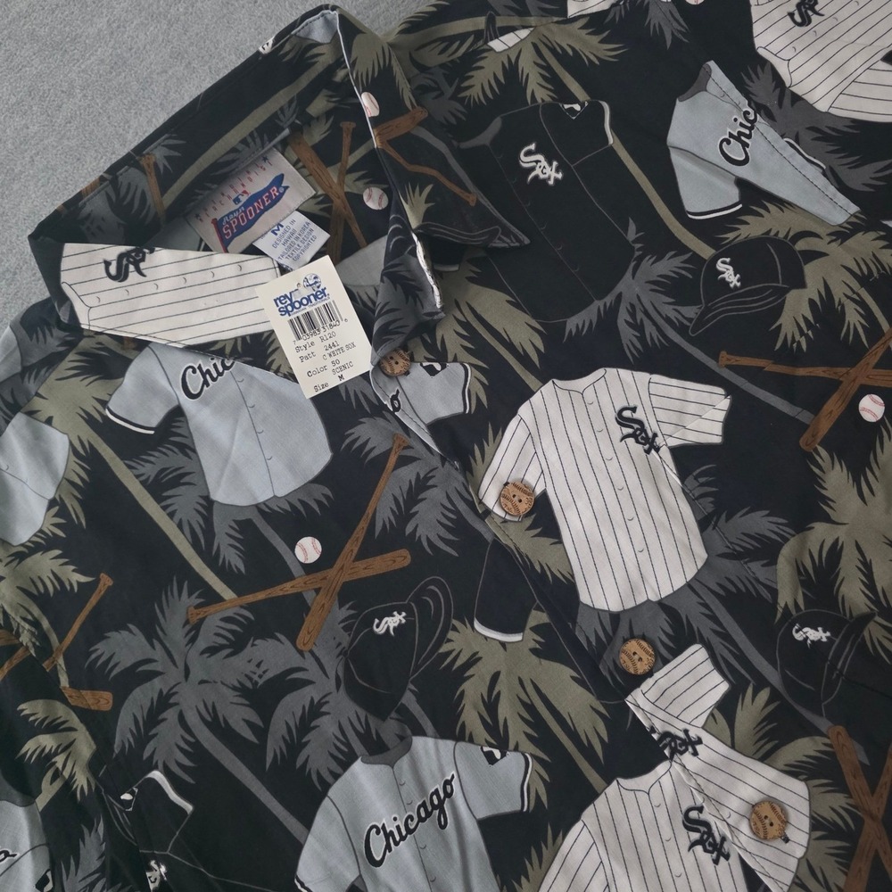 Reyn Spooner Mens MLB Chicago White Sox Jersey Hawaiian Shirt Rayon Black NEW